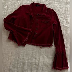 Burgundy denim crop jacket Y2K